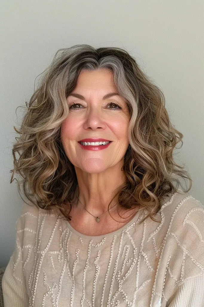 Medium shag frisyr med lockar för över 50' title=