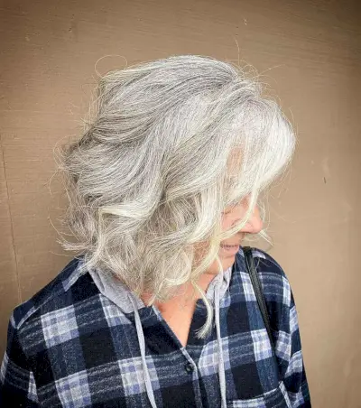 Textured Lob with Soft Curls for Elderly Women Past Sixty