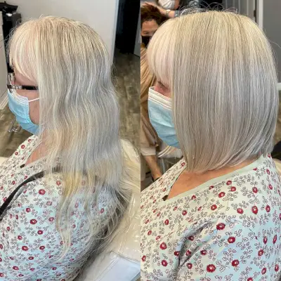 Wash-and-wear Silver Bob with Bangs for 60 Year Olds