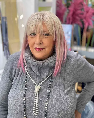 Gorgeous Long Bob with Pink Dip Dye for Ladies Aged 60 and Over