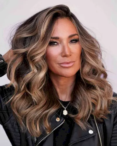 Medium Brown Balayage with Loose Curls for Ladies 40 and Over