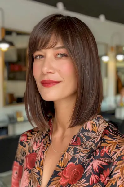 Medium to Long Blunt Cut with Bangs