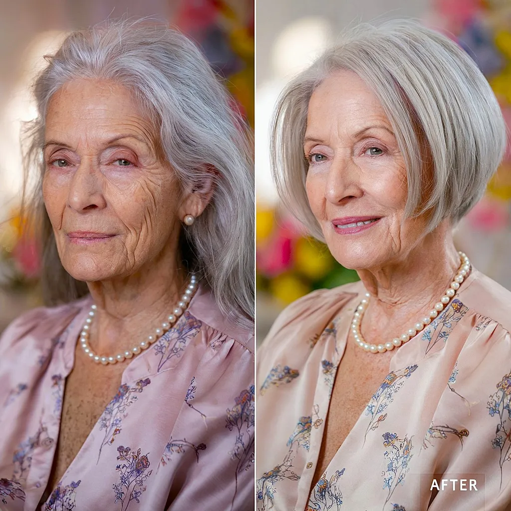 Un caschetto angolato con strati morbidi progettato per aggiungere volume e pienezza ai capelli sottili, perfetto per le donne anziane' title=