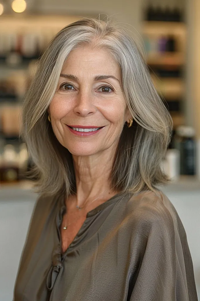 すっきりとしたラインのストレートミドルボブ' title=