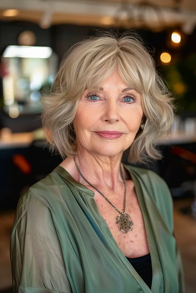 細い髪のためのカーテン前髪のある首の長さのボブ' title=