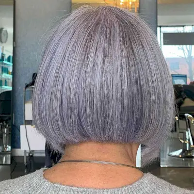 Short Cut with Gray Lavender Hair Color for Older Women of Any Age