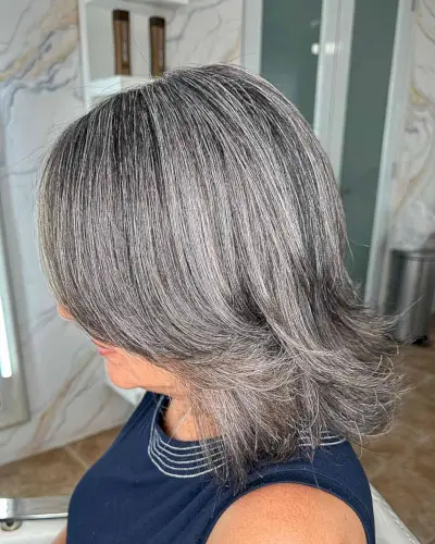 Grayish Mushroom Medium Brown Hair with Flipped Ends for Old Ladies