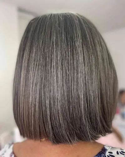 Short Straight Brunette Hair with Grey Babylights for Old Ladies