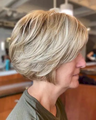 Feathered Butterfly Bob with Lowlights for Old Women