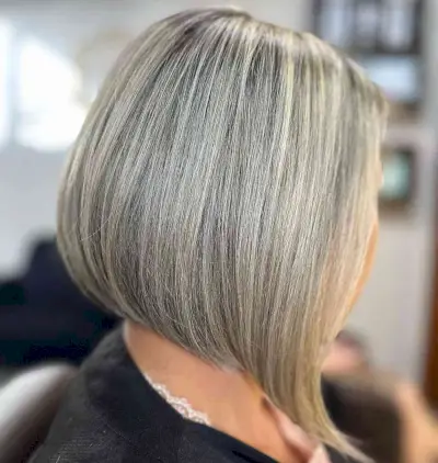 Grey Textured Graduated Bob for Older Women Over 60