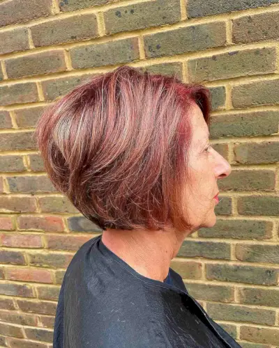 Shorter Red Balayage Bob with Blonde Accents for Older Women