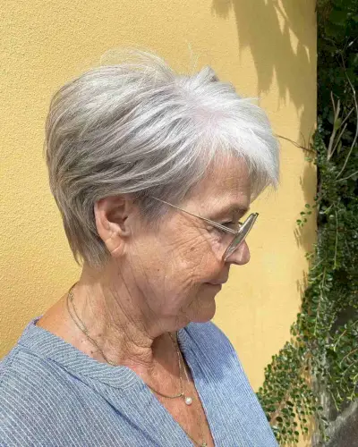 Short Angled Pixie with a Side Part for an Old Lady