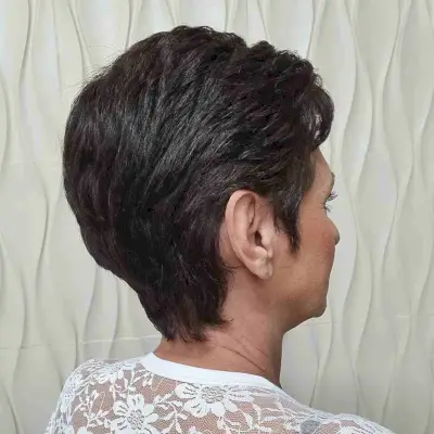 Short Slicked Back Pixie on Dark Brown Hair for Old Ladies