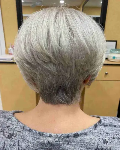 Short Silver-White Haircut with Stacked Layers for Old Ladies
