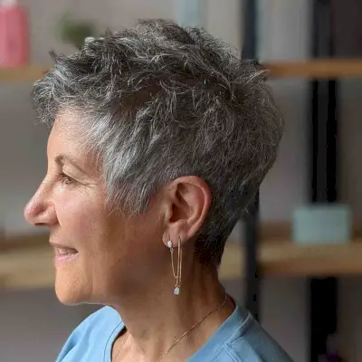 Short Wash-And-Wear Grey Pixie for Older Ladies