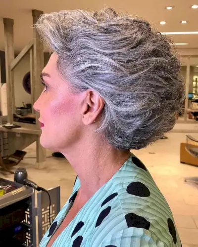 Short Silver Voluminous Round Wedge Cut for Old Ladies