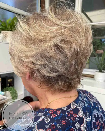 Feathered Pixie Hair with Balayage for Old Women