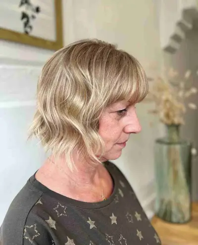Jagged Ends and Full Bangs for Older Women with Short Hair