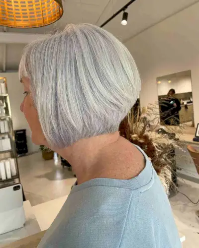 Rounded Bob on Silver Blonde Hair for Older Women