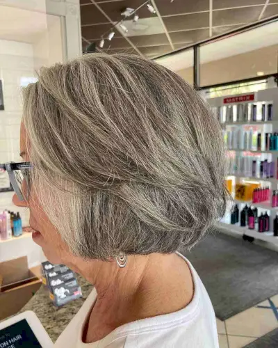 Jaw-Length Razored Bob with Layering for Old Women