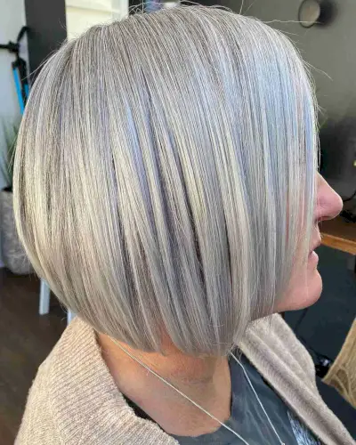 Sleek Bob on Silver Hair for Older Women