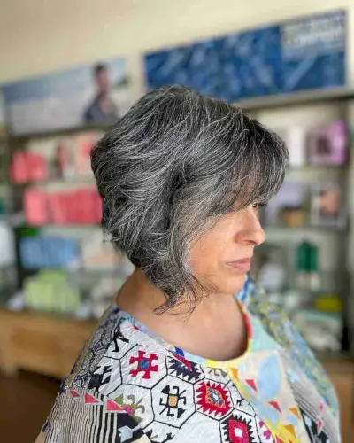 Dark Gray Wavy Inverted Bob for Older Women