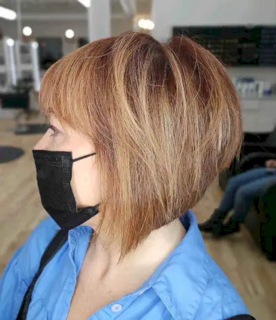 Graduated Razored Bob with Bangs for an Older Lady