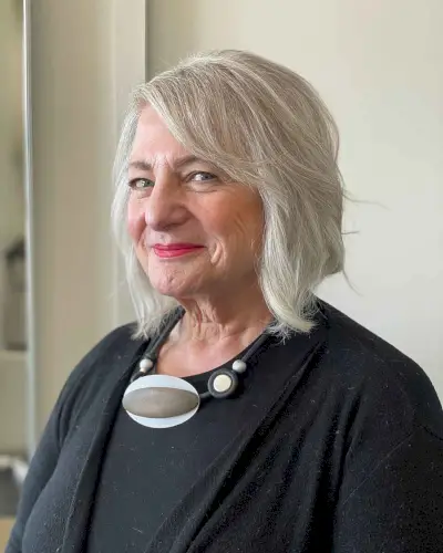 short layered wavy bob for older women