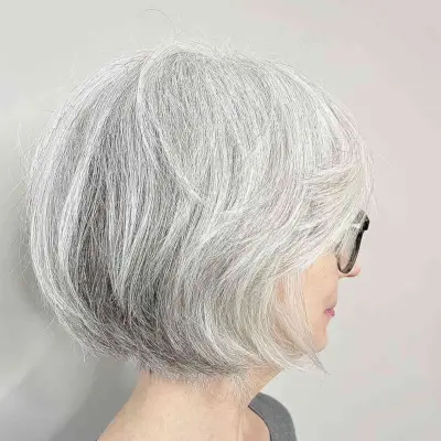 Textured Shaggy Bob on Grey Hair for Women 70 and Over