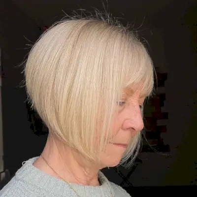 Blonde Stacked Bob with Bangs for Ladies in Their 70s