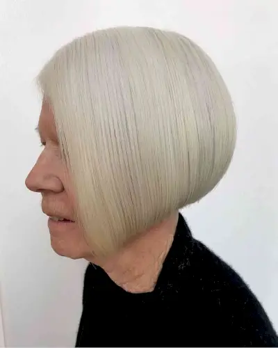 Sleek Angled Bob Cut on Older Ladies Past 70