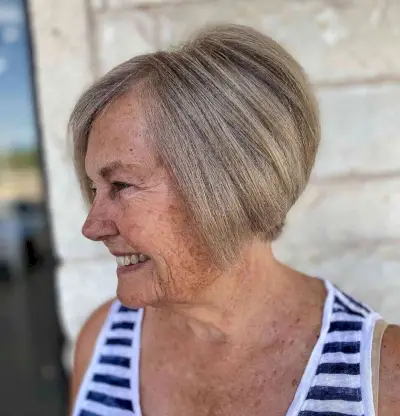 Jaw-Length Bob with Blonde Balayage for Ladies 70 and Over