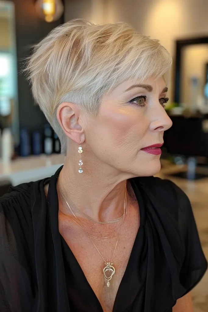 Apgriezts ķīļveida matu griezums 60 gadus vecām sievietēm' title=