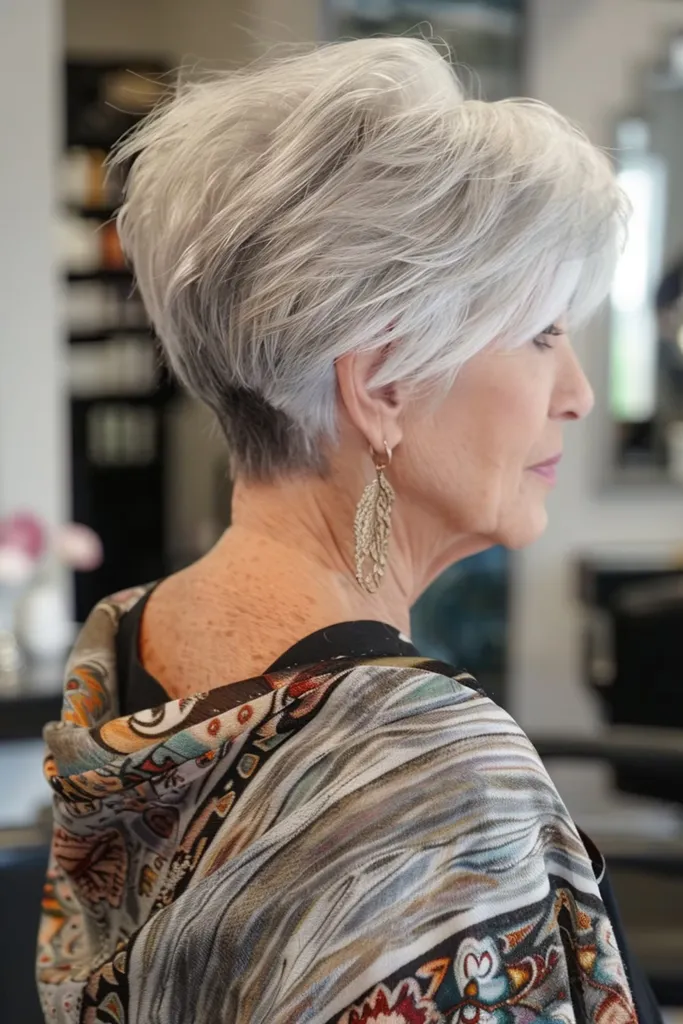 Aizmugurējais skats uz ķīļa griezumu sešdesmit gadus vecai sievietei' title=