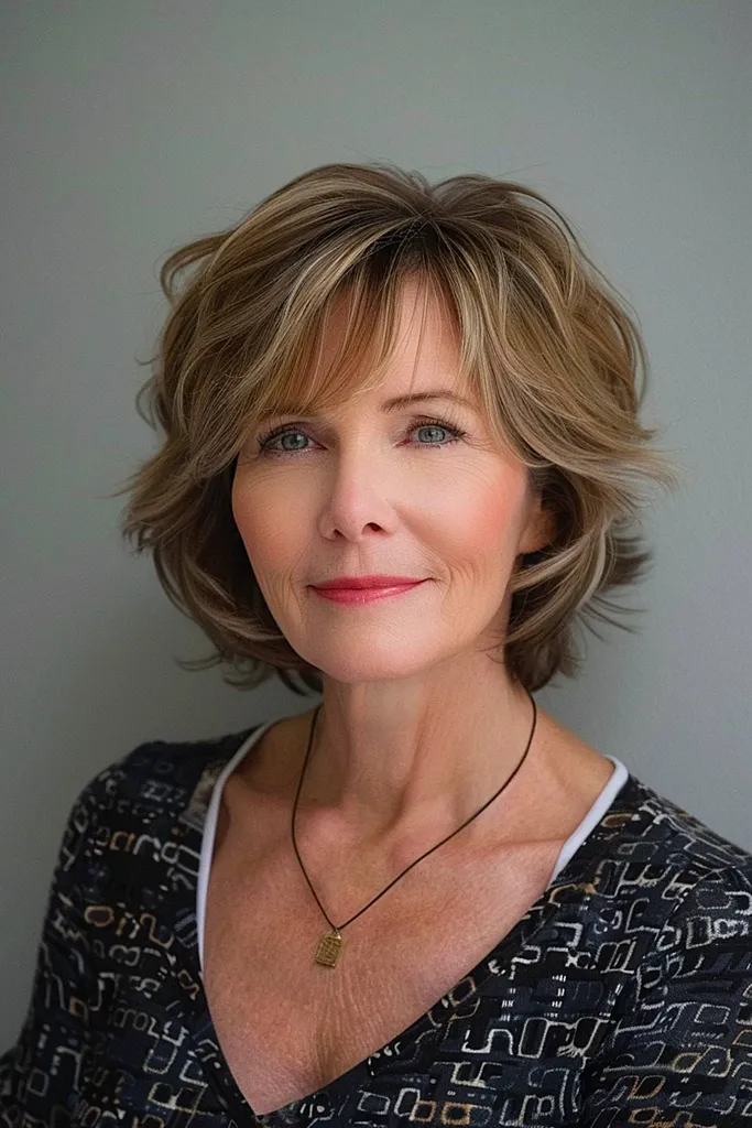 Gelaagde korte bob met ponykapsel' title=