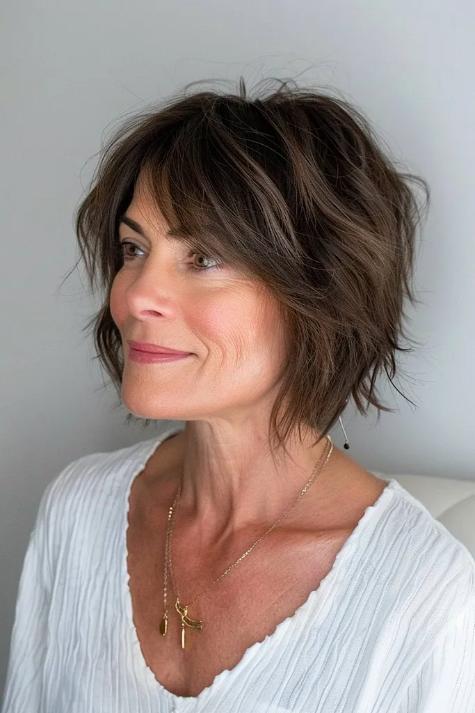 Getextureerde glansbob met zachte ponykapsel voor volwassen vrouwen' title=