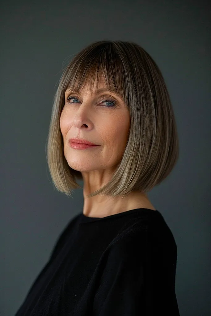 Glanzende korte bob met ponykapsel voor volwassen dames' title=