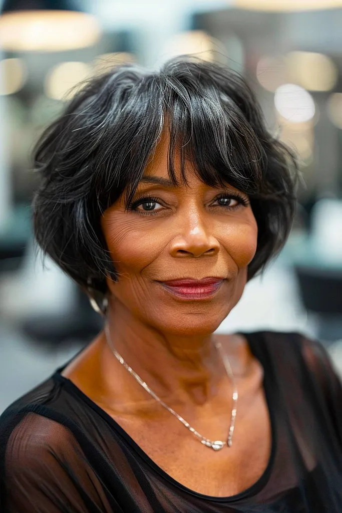 Korte bob met pony voor het kapsel van zwarte vrouwen' title=