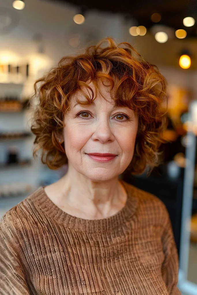 Krullende korte bob met ponykapsel' title=