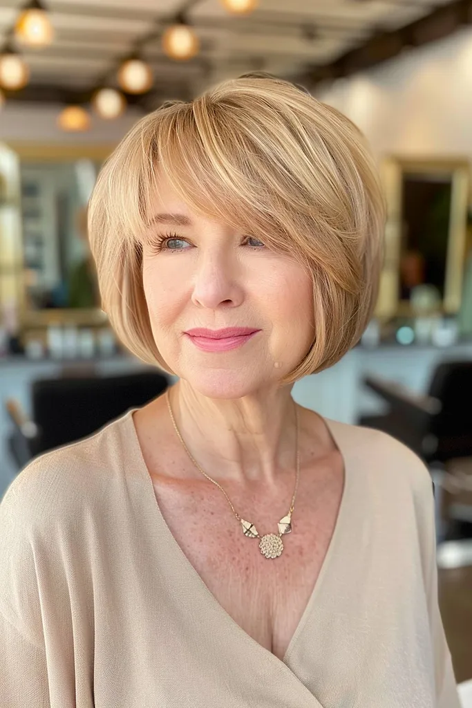 Korte bob met pony voor dik haarkapsel' title=