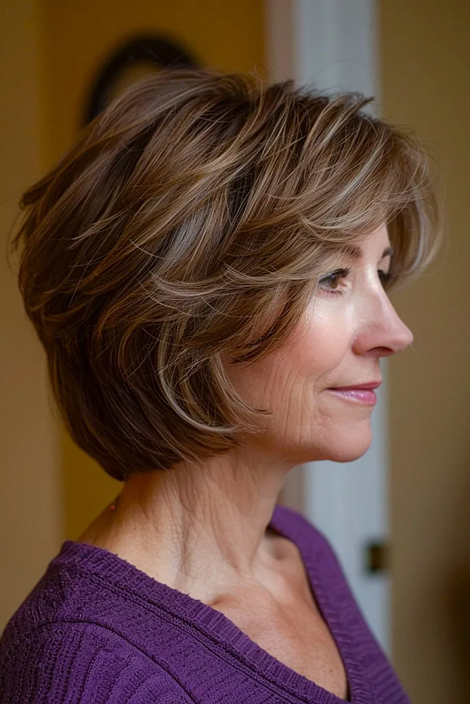 Korte bob met gevederde ponykapsel' title=