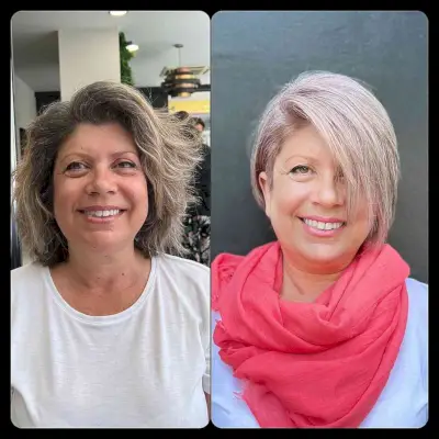 Short Cut with Full Side Bangs for Women Over 50 with Round Faces