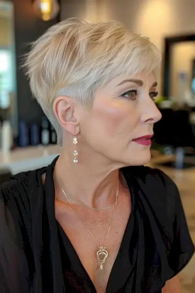 Cropped wedge haircut for 60-year-old older women