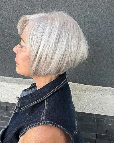 A nicely inverted stacked wedge for a woman over sixty years old