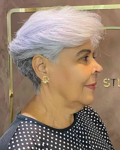 Undercut Wedge Style for Ladies Aged 60 with salt and pepper hair