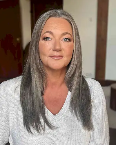 Long Silver Hair for 60-year-old Mother of the Bride