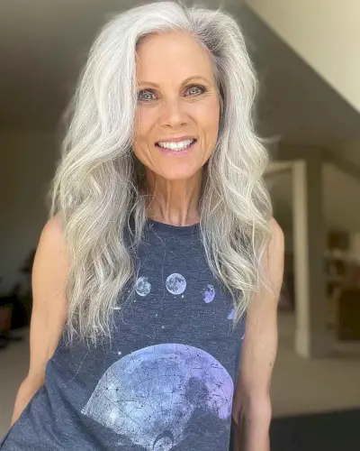 Edgy Side Part for White Hair for ladies past 60