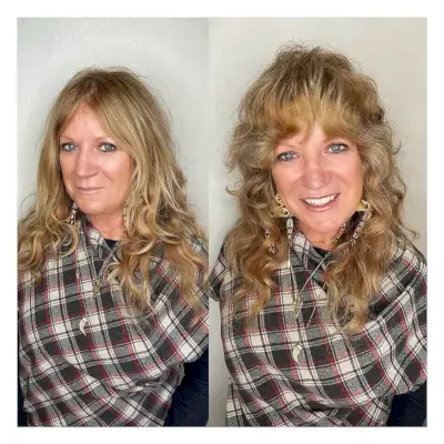 Long Blonde Cut with Bangs for 60-year-olds