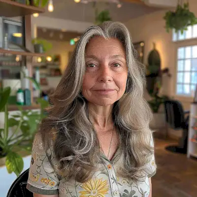 Long Feathered Cut for women in their 60s