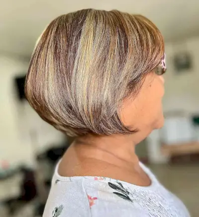 Jaw-Grazing Concave Bob with Highlights and Lowlights for Overweight Women Over 50